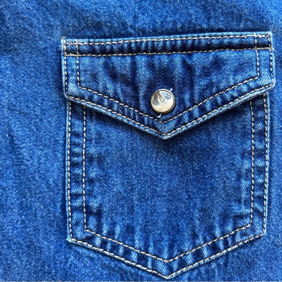 NY Jeans Company Womens Shirt Western Denim Blue Pearl Snap Front, Long Sleeve - Picture 6 of 11